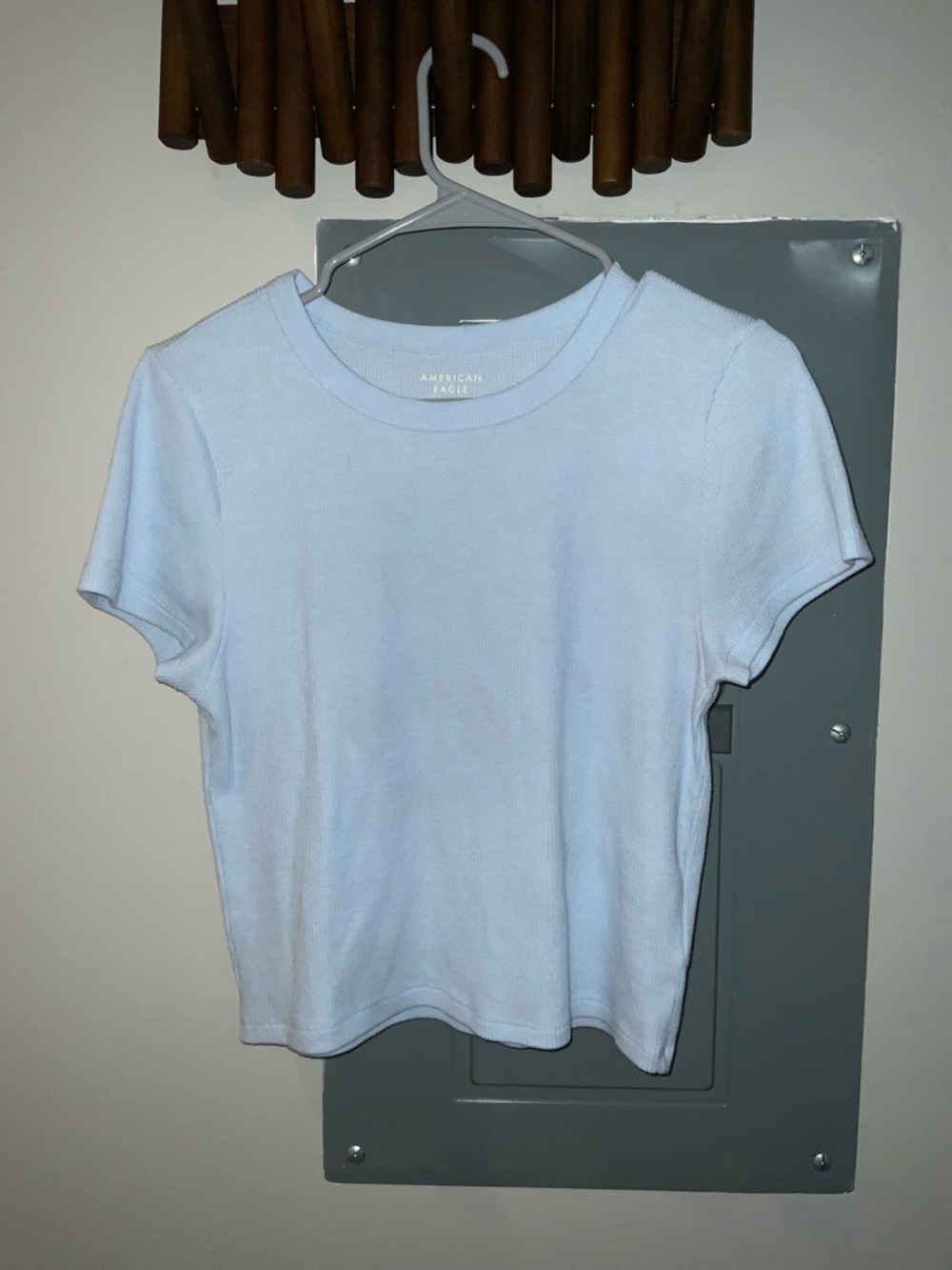 American Eagle Pale Blue Waffle Knit Crewneck Top